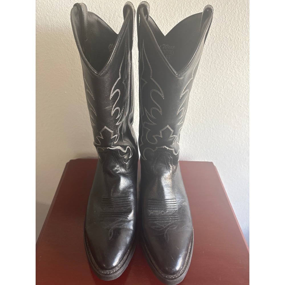 Old West Men Black Leather Cowboy Boot TBM3010 Pointed Toe Western Stitch 9.5 EE